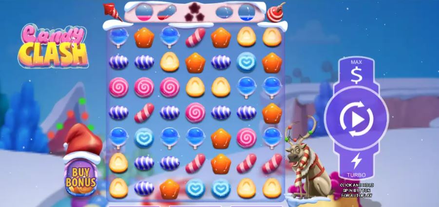 Snurra färgglada godissymboler i Candy Clash casinoslot